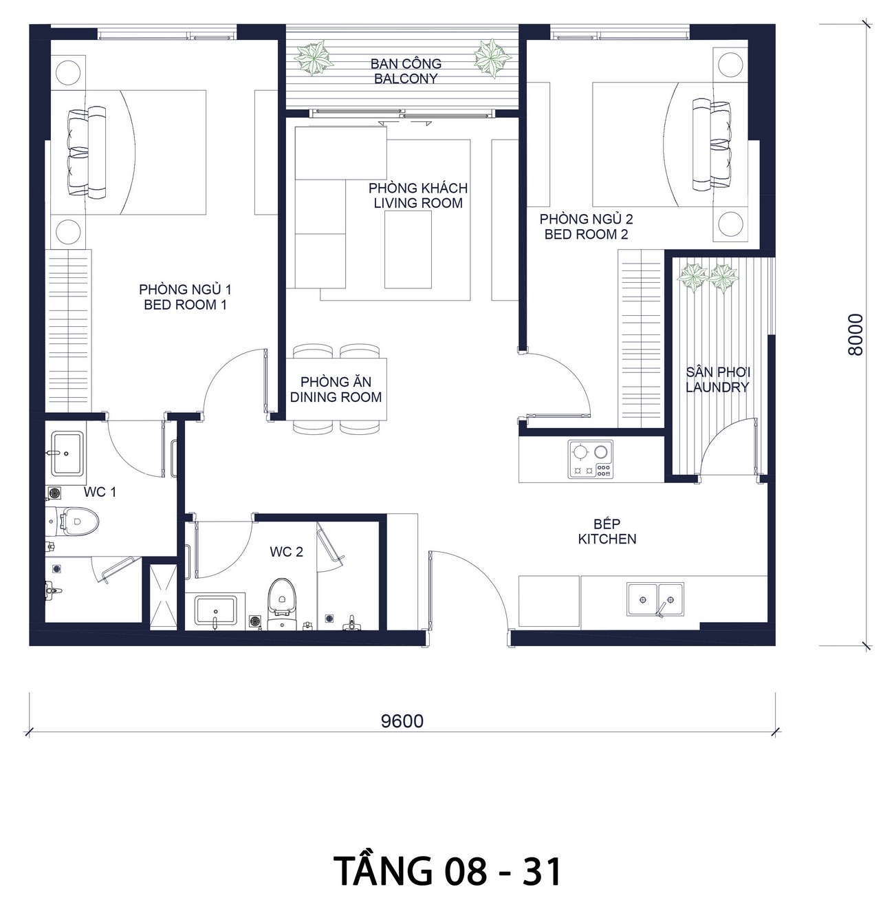 Mặt bằng bố trí các căn hộ dự án Masteri Millennium