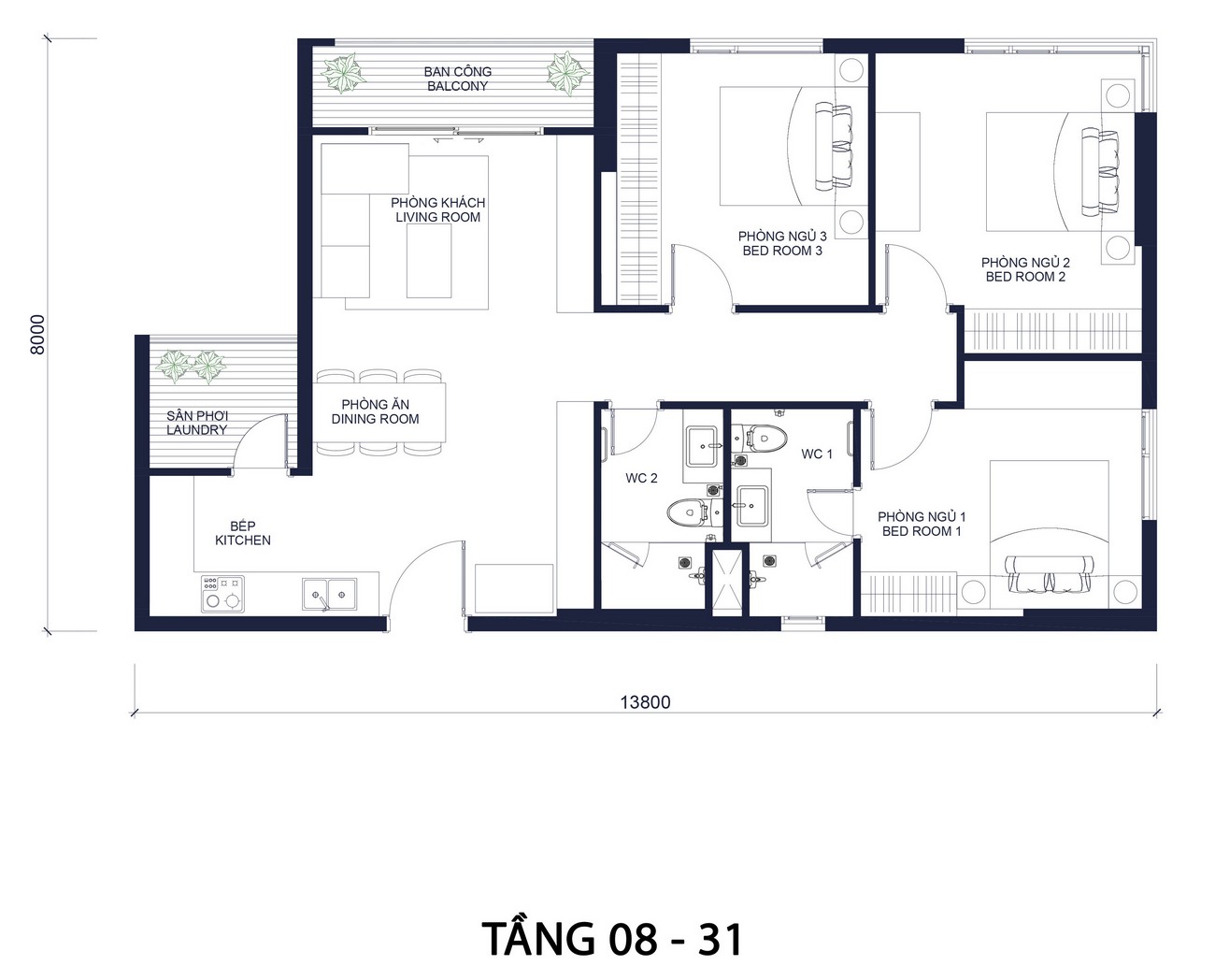 Mặt bằng bố trí các căn hộ dự án Masteri Millennium