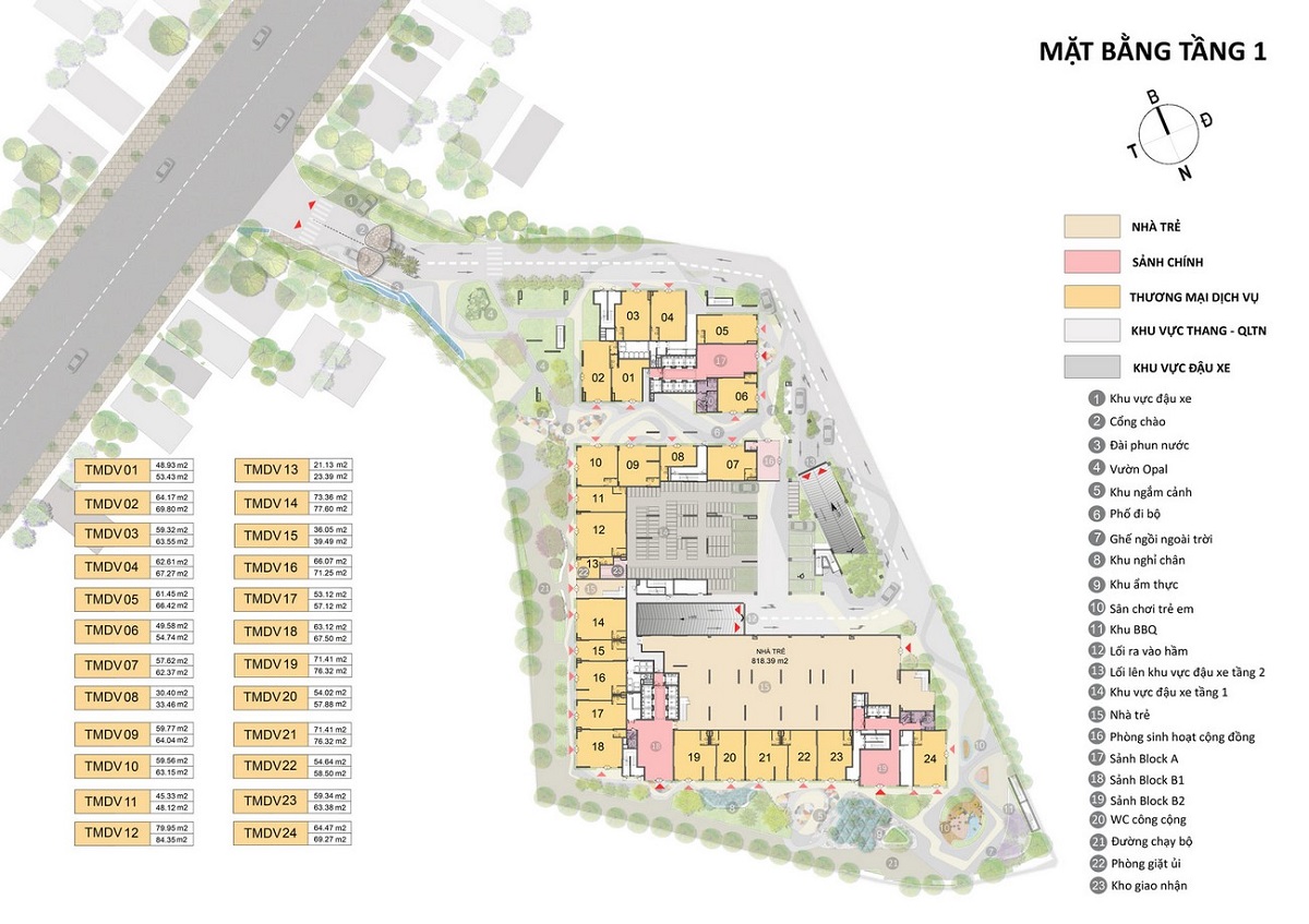 Mặt bằng tiện ích dự án Opal Cityview