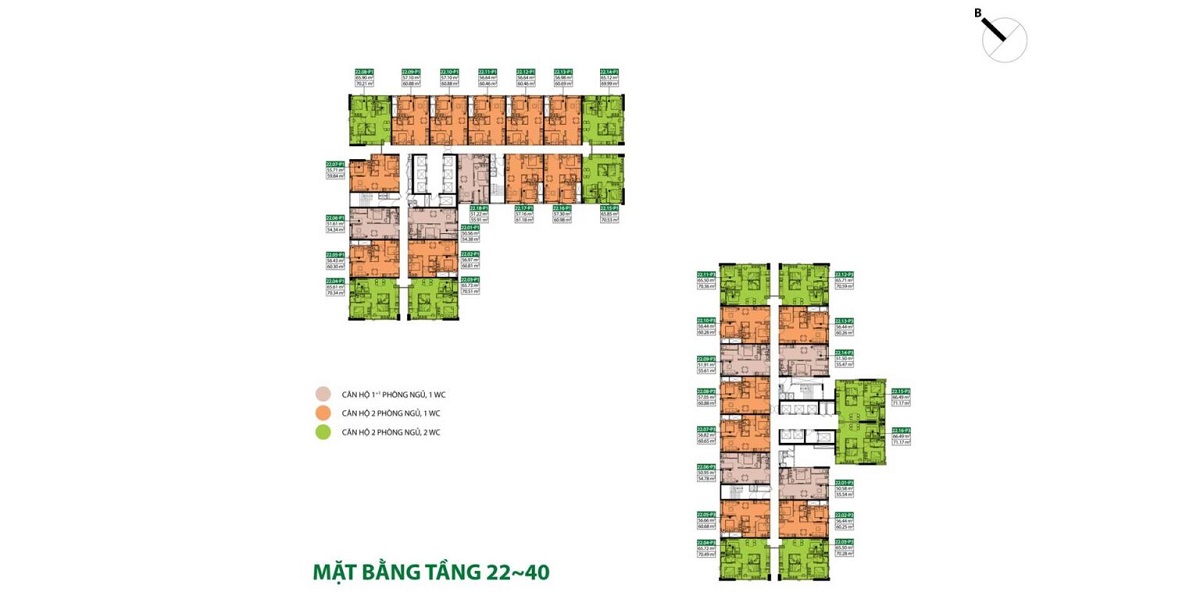 Mặt bằng tầng 22-40 dự án Picity Sky Park