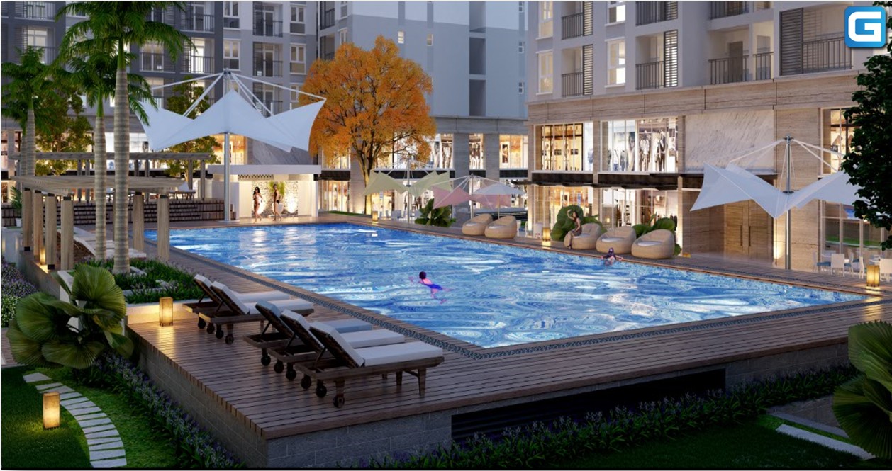 Tiện ích dự án Prosper Plaza có gì nổi bật? Các căn hộ tại Prosper Plaza được thiết kế trong khu compound khép kín, mức độ an ninh đảm bảo 24/7 giúp quý khách hàng thêm yên tâm khi về đây sinh sống lâu dài. Ngoài ra không gian cây xanh bao trùm dự án cũng là điểm cộng lớn giúp nơi đây được cư dân đánh giá cao và trở thành nơi đáng sống bậc nhất quận 12. Các tiện ích nổi bật tại dự án bao gồm: Hồ bơi chuẩn Resort nằm ngay bên cạnh các block cùng hệ thống lọc nước cao cấp giúp cư dân thoả sức thư giãn sau những bộn bề cuộc sống. Shophouse toạ lạc tại khu vực tầng trệt với đa dạng ngành hàng như: cửa hàng tiện lợi, cửa hàng thời trang, khu ăn uống thoả mãn nhu cầu mua sắm. Khu sinh hoạt cộng đồng kết hợp với khu vui chơi trẻ em là nơi gắn kết cộng đồng dân cư tại Prosper Plaza Công viên cây xanh cùng lối dạo bộ ngay trong khuôn viên dự án cho cư dân nơi nghỉ ngơi, cùng vui đùa với con trẻ. Khu vui chơi ngoài trời dành cho trẻ em tích hợp bên trong khu công viên để các con tự do nô đùa. Các tiện ích khác: phòng gym, yoga, an ninh bảo vệ 24/7, hầm gửi xe, sân đánh cầu lông, thang máy tốc độ cao… Bể bơi dành cho người lớn và trẻ em Khu vui chơi ngoài trời dành cho trẻ em Trung tâm thương mại đa dạng ngành hàng Khu nhà hàng ăn uống hiện đại Nhiều tiện ích hiện đại hội tụ tại dự án Prosper Plaza