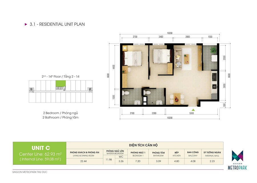 Thiết kế các loại hình căn hộ dự án Saigon Metro Park