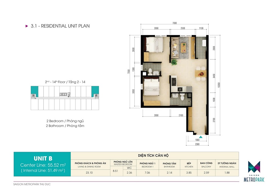 Thiết kế các loại hình căn hộ dự án Saigon Metro Park