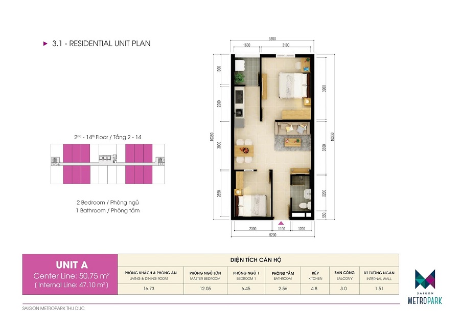Thiết kế các loại hình căn hộ dự án Saigon Metro Park