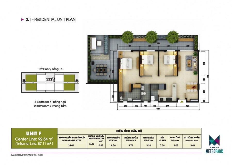 Thiết kế các loại hình căn hộ dự án Saigon Metro Park