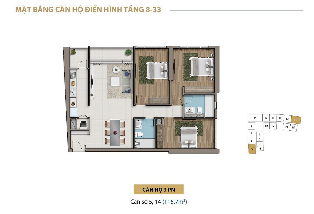 Thiết kế các loại hình căn hộ dự án Saigon Royal Residences