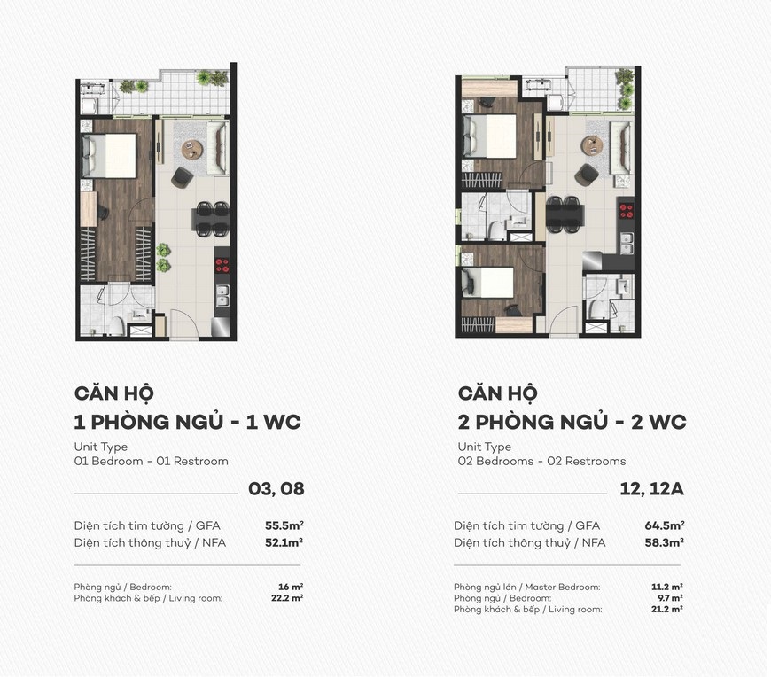 Thiết kế căn hộ 1 phòng ngủ dự án Sky 89