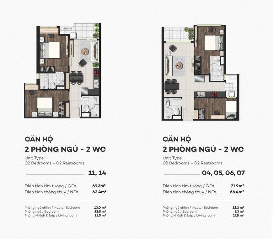 Thiết kế căn hộ 2 phòng ngủ dự án Sky 89