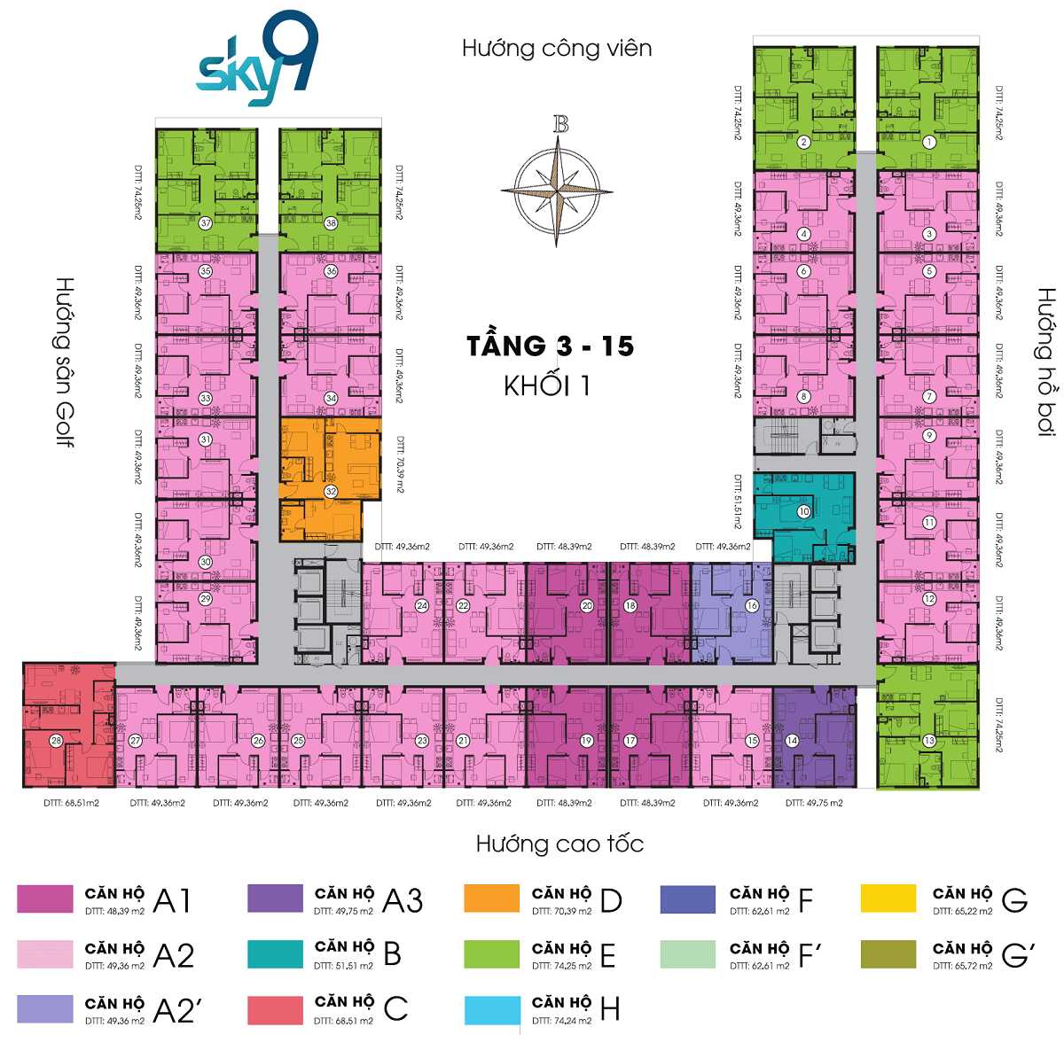 Mặt bằng khối 1 dự án Sky 9