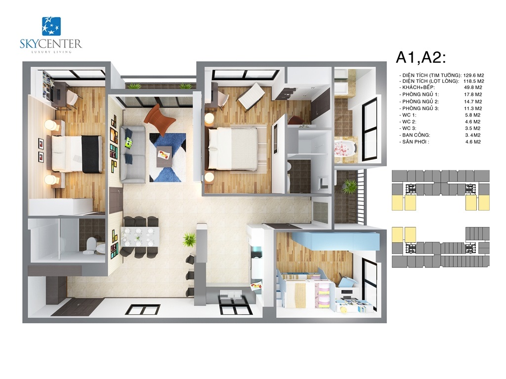 Thiết kế căn hộ dự án Sky Center