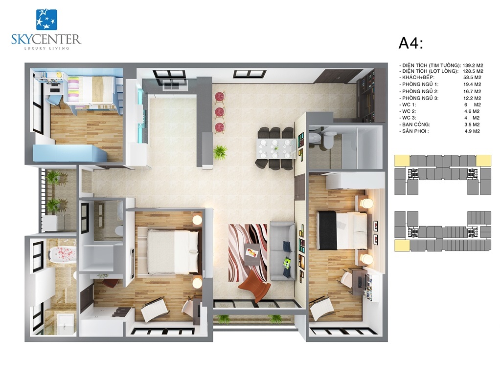 Thiết kế căn hộ dự án Sky Center