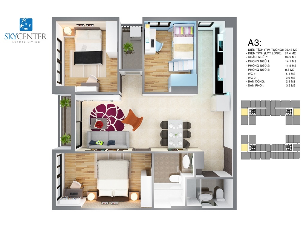 Thiết kế căn hộ dự án Sky Center