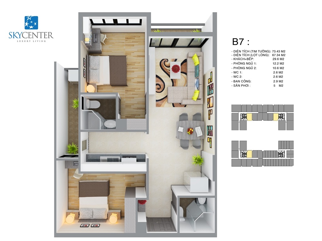 Thiết kế căn hộ dự án Sky Center
