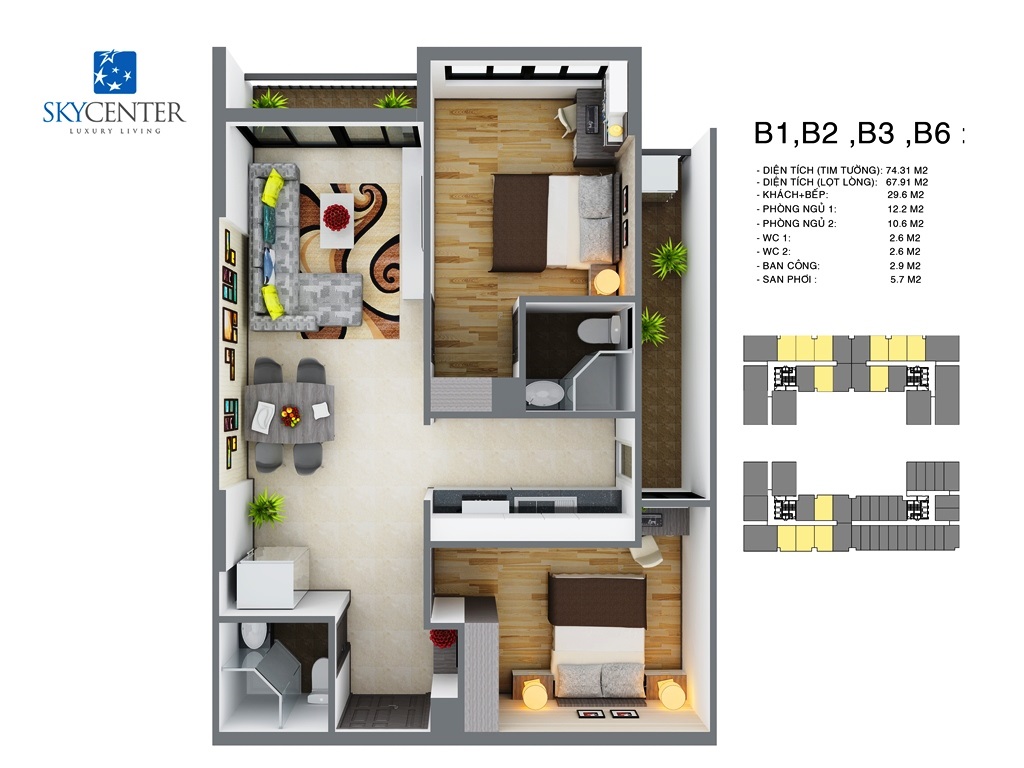 Thiết kế căn hộ dự án Sky Center