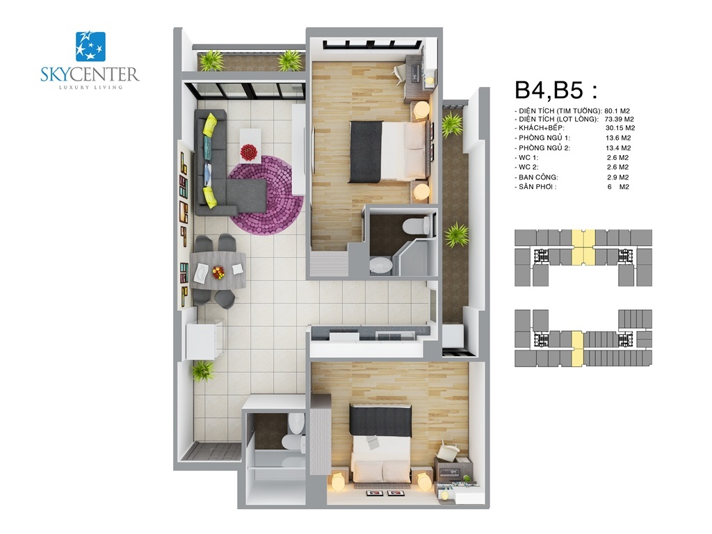 Thiết kế căn hộ dự án Sky Center