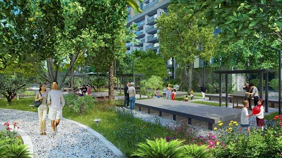 Đường dạo bộ hiện đại nhiều mảng xanh