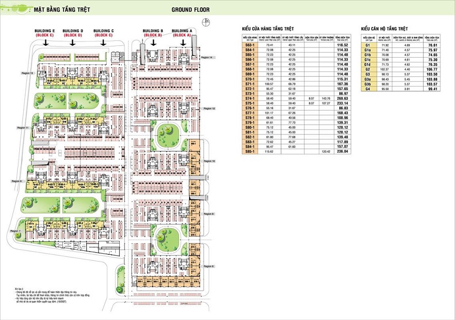 Mặt bằng Sky Garden 3 tầng trệt