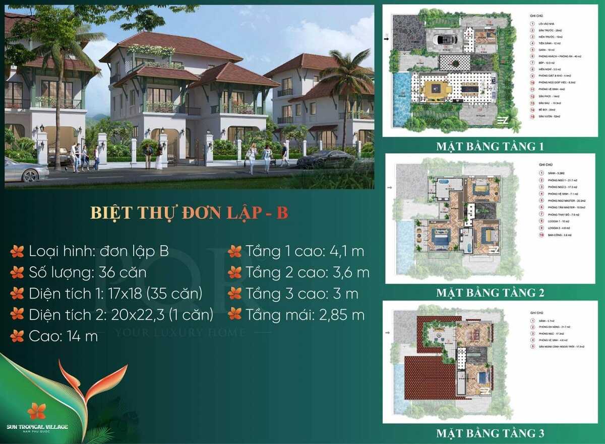 Biệt thự đơn lập thiết kế chi tiết mẫu B