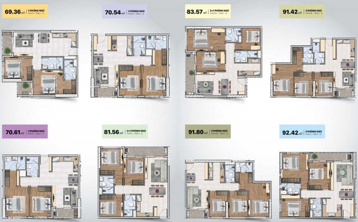 Thiết kế diện tích các căn hộ Sunrise Riverside