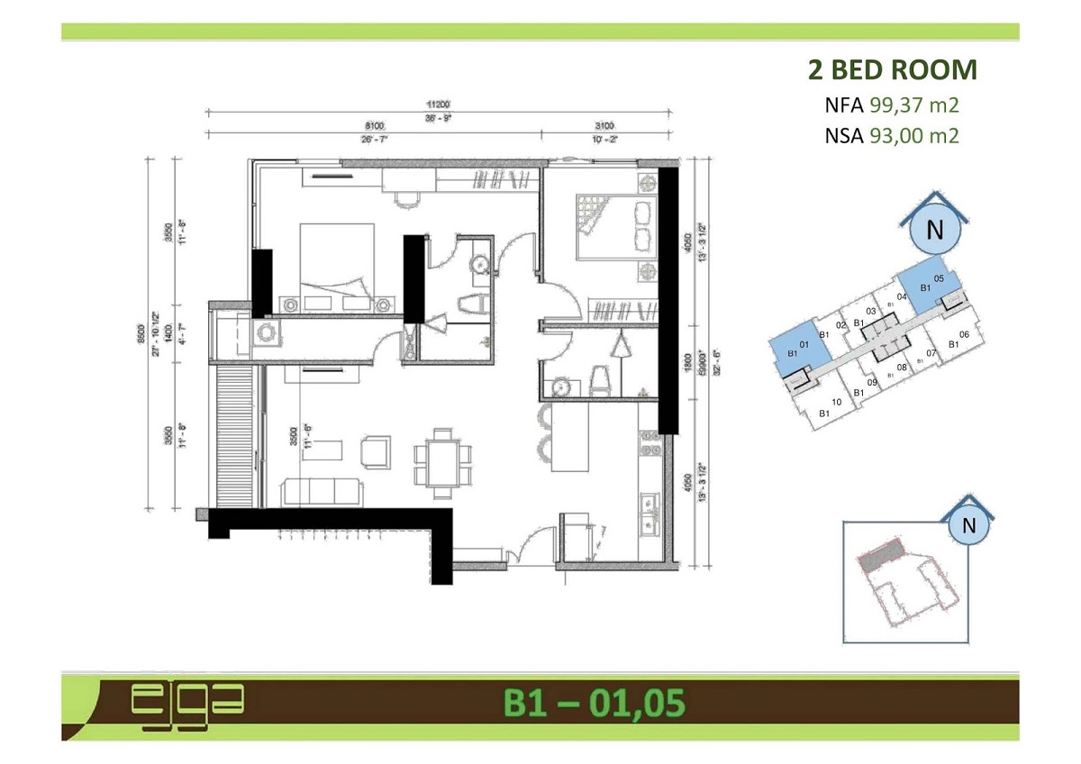 Căn hộ 2 phòng ngủ dự án Sunwah Pearl