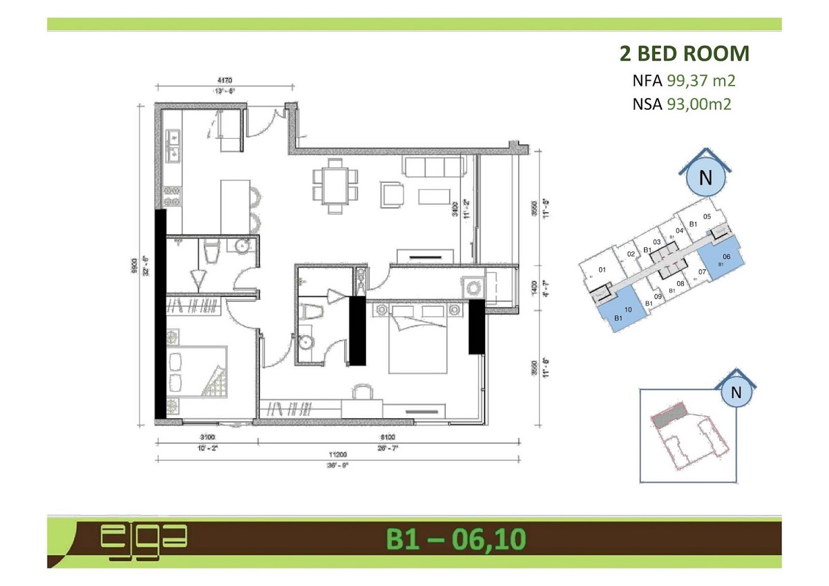 Căn hộ 2 phòng ngủ dự án Sunwah Pearl