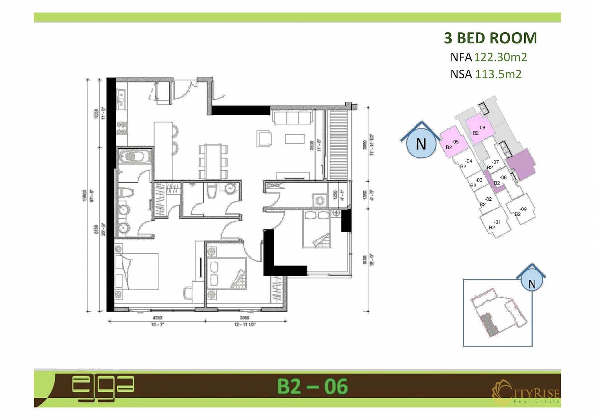 Căn hộ 3 phòng ngủ dự án Sunwah Pearl