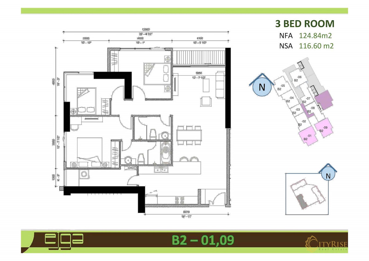 Căn hộ 3 phòng ngủ dự án Sunwah Pearl