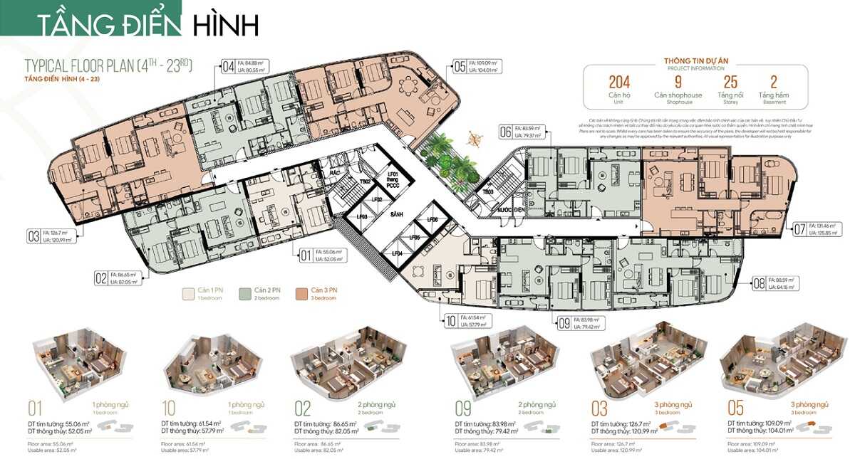 Mặt bằng tầng 4 - 23 dự án Thảo Điền Green