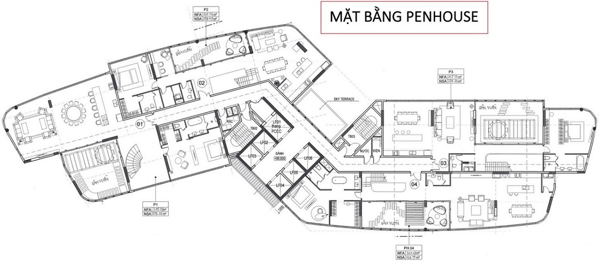 Mặt bằng tầng Penthouse dự án Thảo Điền Green