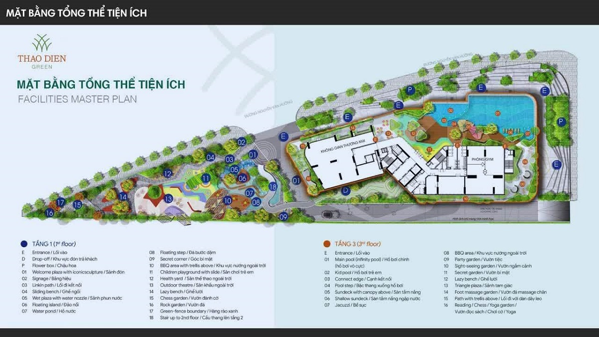 Mặt bằng tổng thể tiện ích dự án Thảo Điền Green