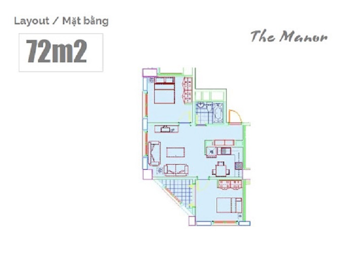 Thiết kế căn hộ 2 phòng ngủ dự án The Manor