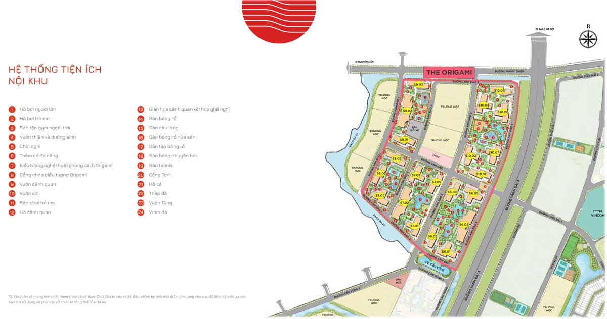 Hệ thống tiện ích được bố trí tại phân khu The Origami