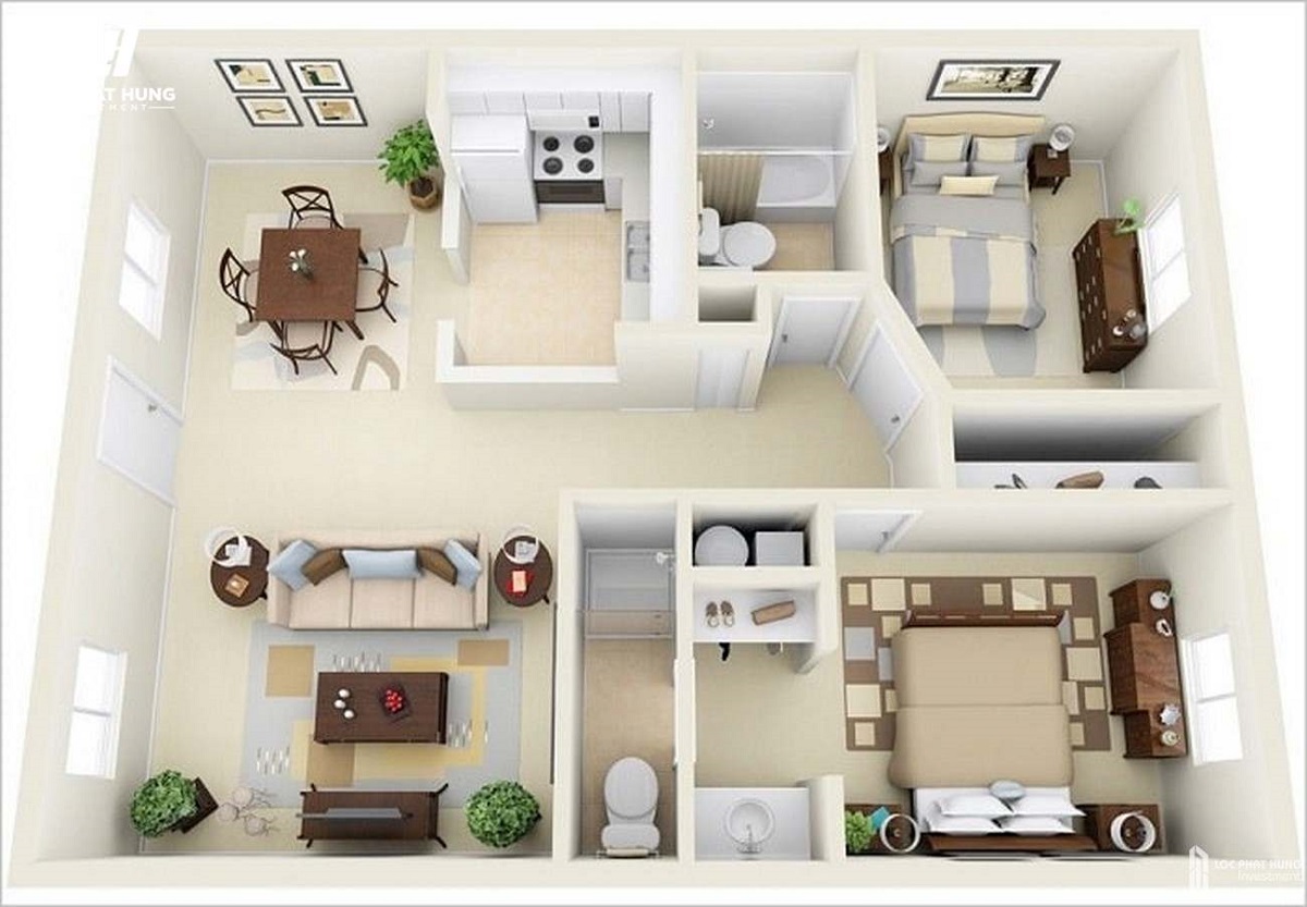 Thiết kế căn hộ 2 phòng ngủ phân khu The Origami