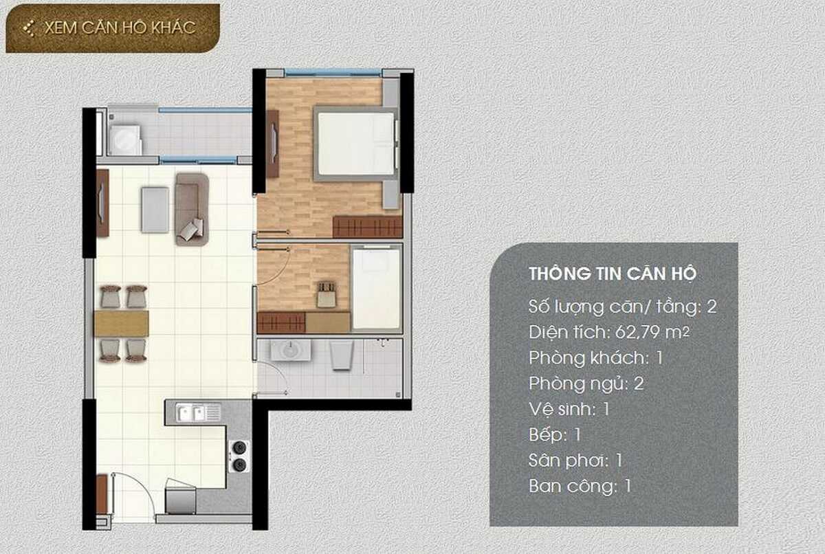 Thiết kế căn hộ 2 phòng ngủ dự án The Park Residence