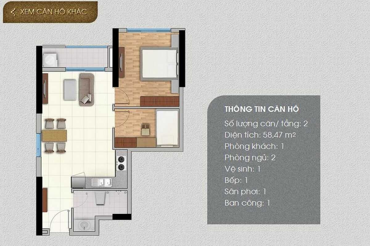 Thiết kế căn hộ 2 phòng ngủ dự án The Park Residence