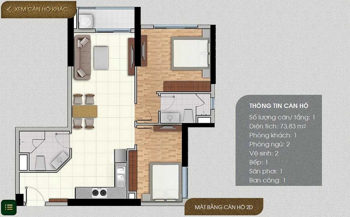 Thiết kế căn hộ 2 phòng ngủ dự án The Park Residence