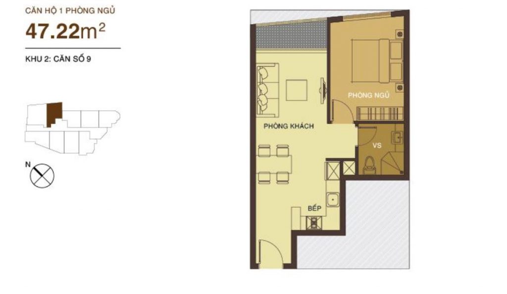 Thiết kế căn hộ 1 phòng ngủ dự án The Prince Residence