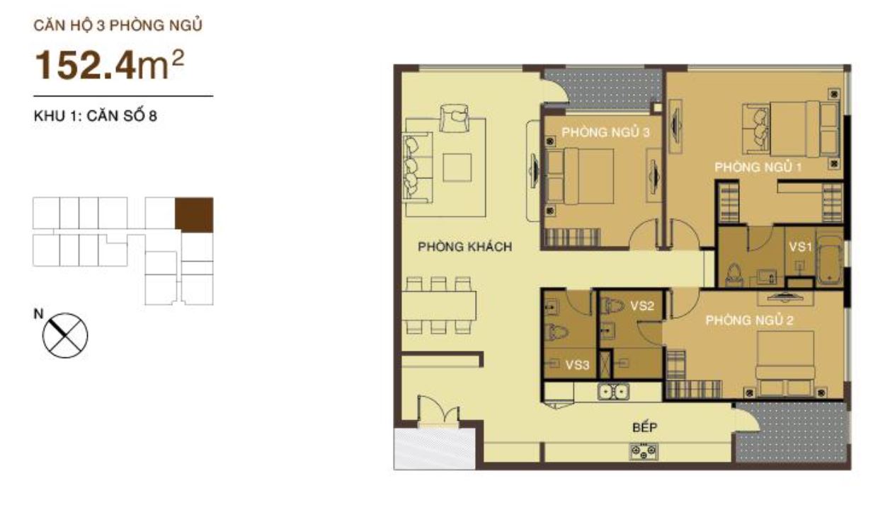 Thiết kế căn hộ 3 phòng ngủ dự án The Prince Residence