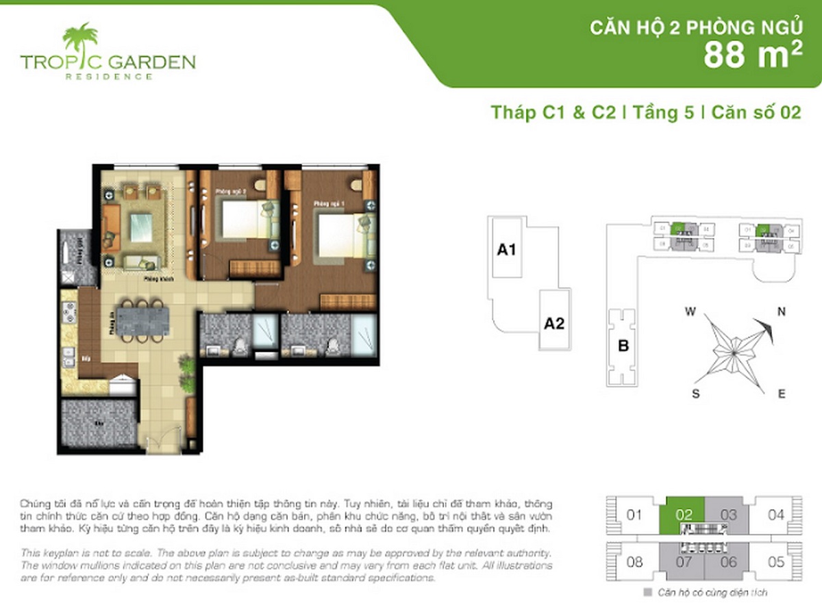 Thiết kế căn hộ 2 phòng ngủ dự án Tropic Garden
