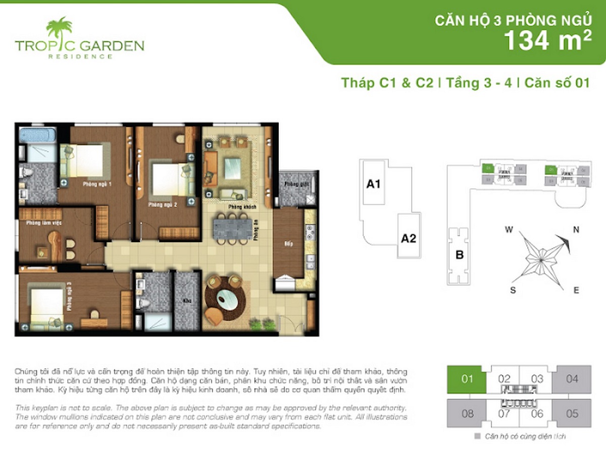 Thiết kế căn hộ 3 phòng ngủ dự án Tropic Garden