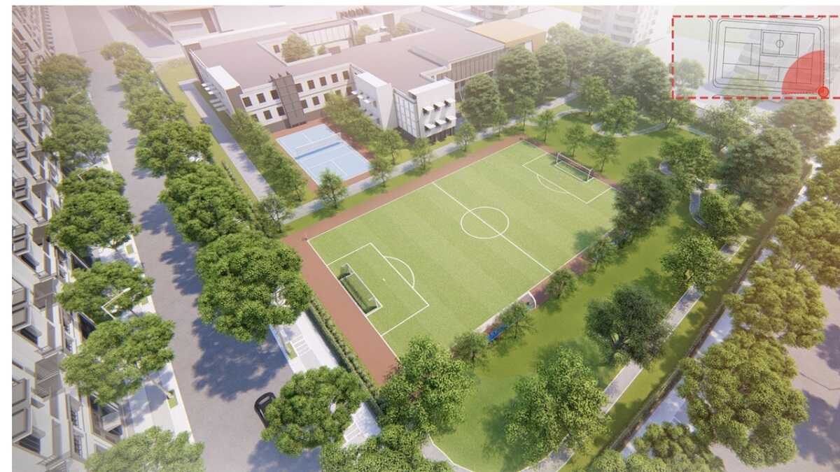 Sân bóng và khu trường học chất lượng