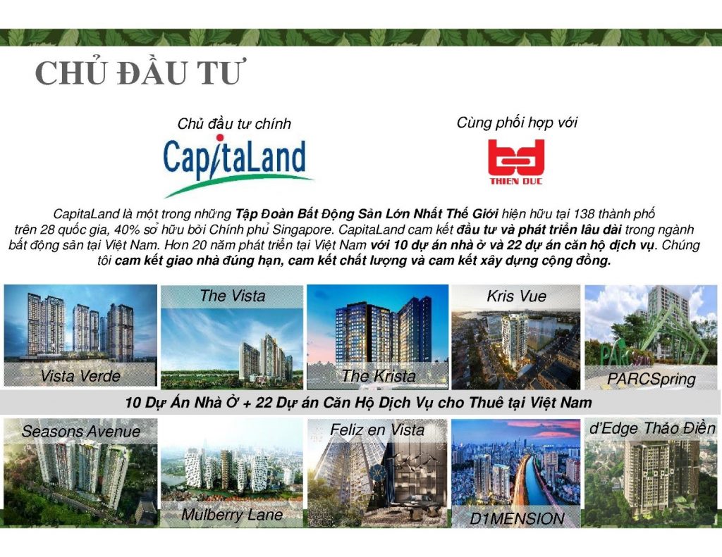 CapitaLand và Thiên Đức là chủ đầu tư dự án