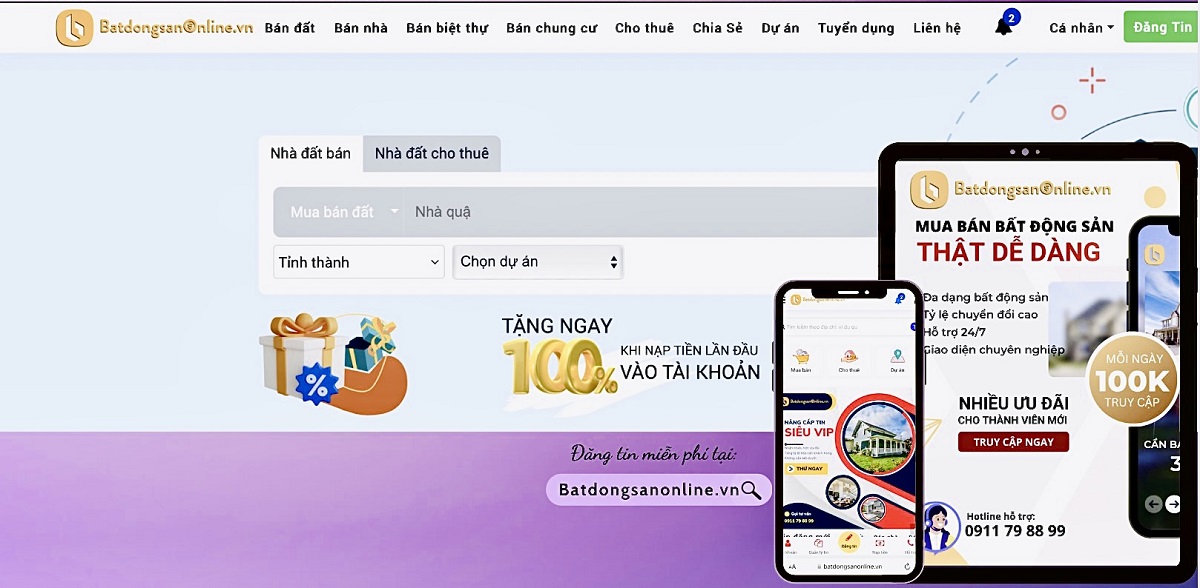 Đăng bài trên website batdongsanonline.vn