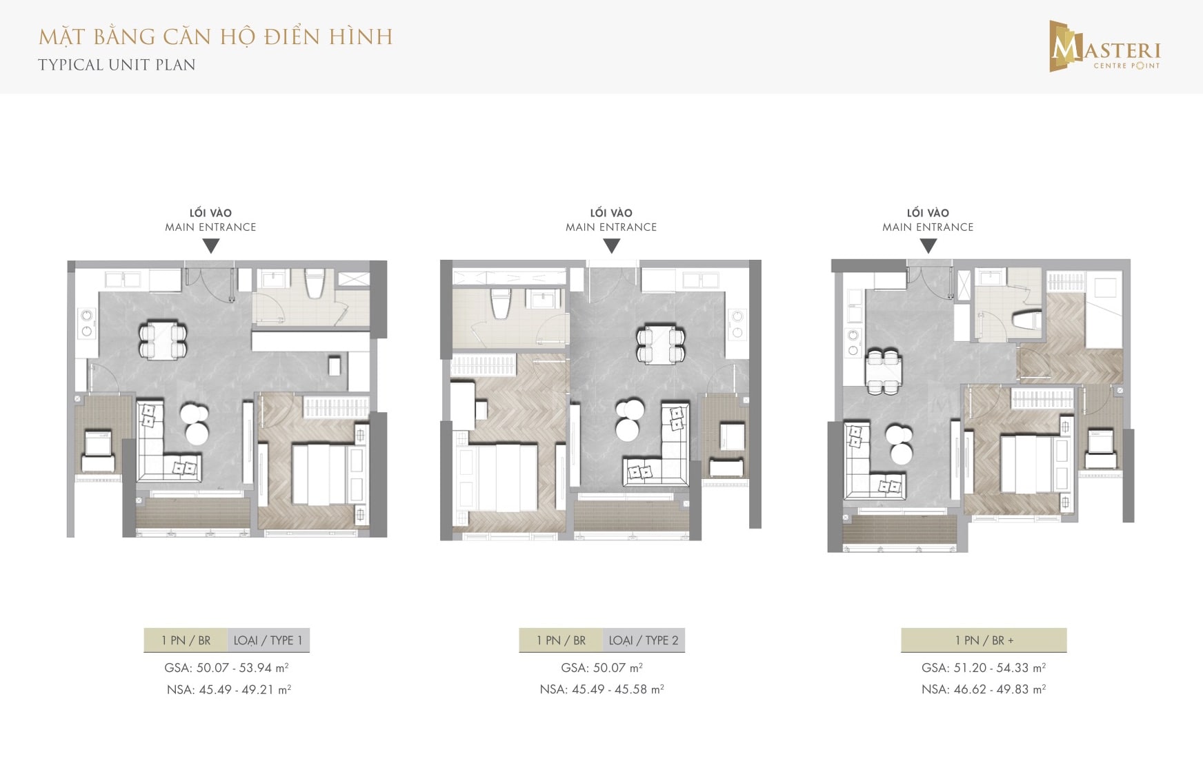 Mặt bằng căn hộ 1PN tại Masteri Thảo Điền