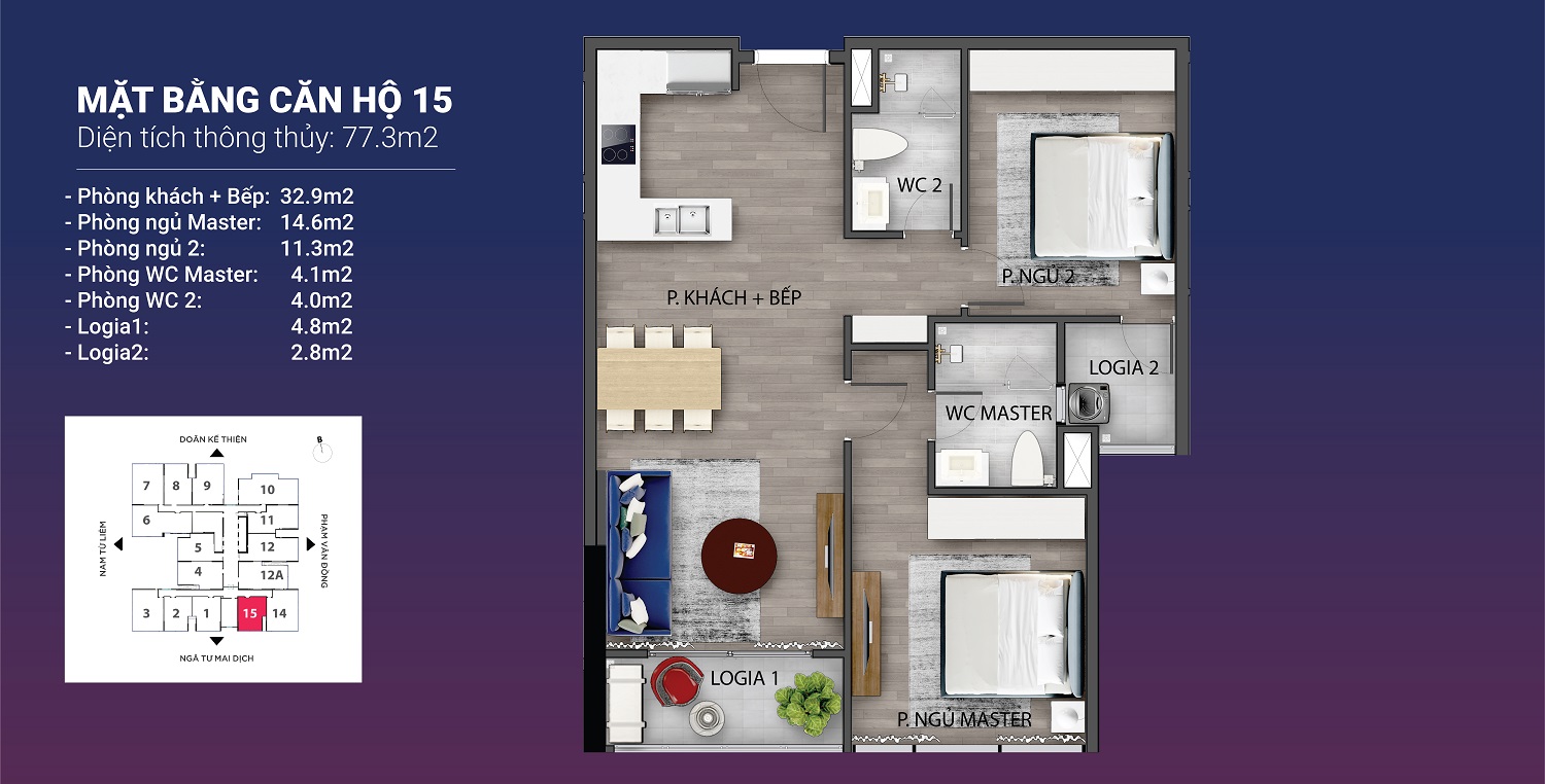 Mặt bằng căn hộ 15