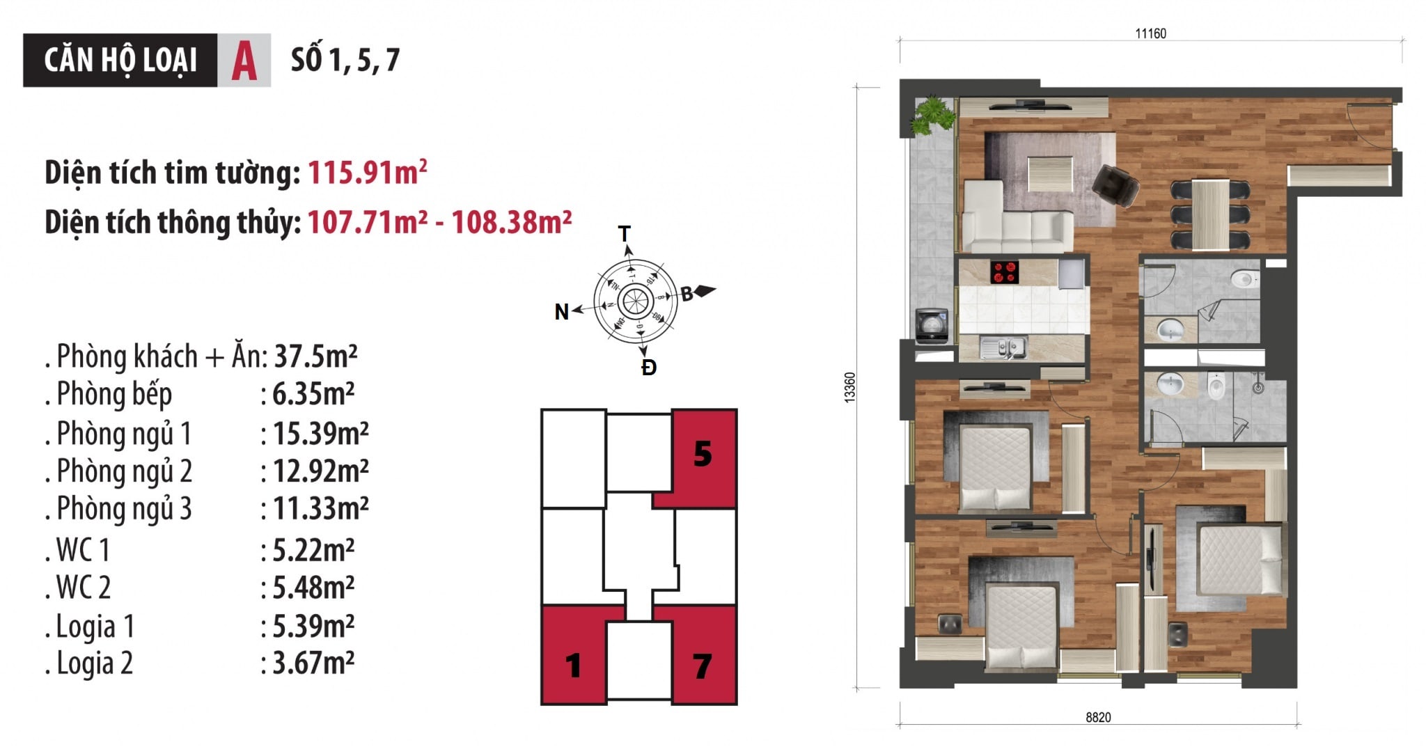 Mặt bằng căn hộ loại A tòa C