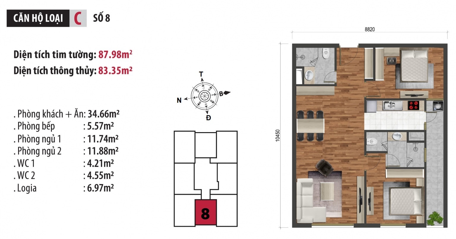 Mặt bằng căn hộ loại C tòa C