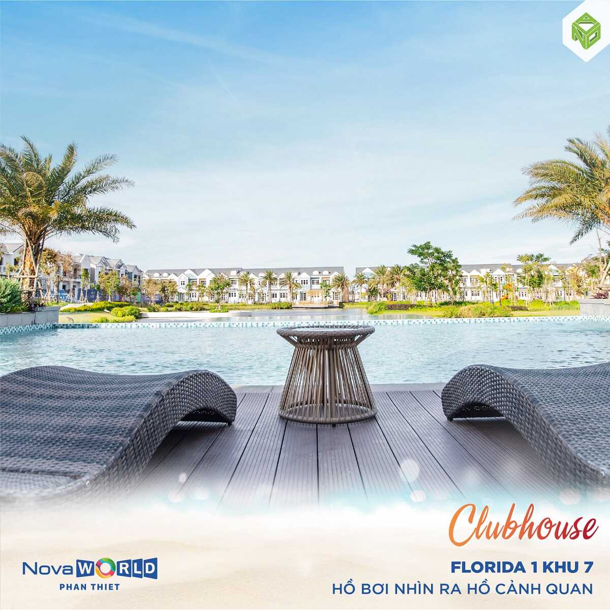 Khu clubhouse ngoài trời view hồ cảnh quan