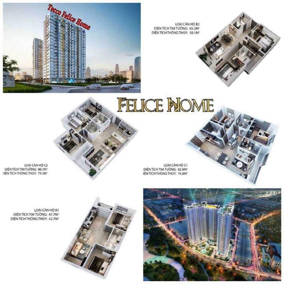 Căn hộ 1 - 3 phòng ngủ diện tích vừa phải cho khách hàng lựa chọn