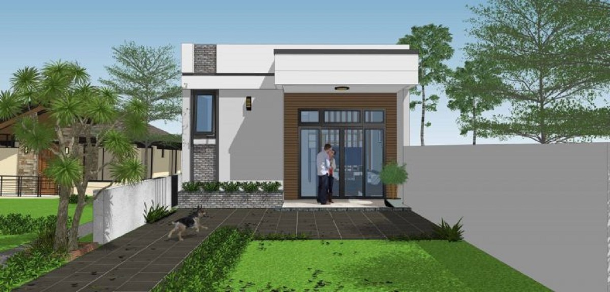 Mẫu nhà cấp 4 có gác lửng, sân vườn